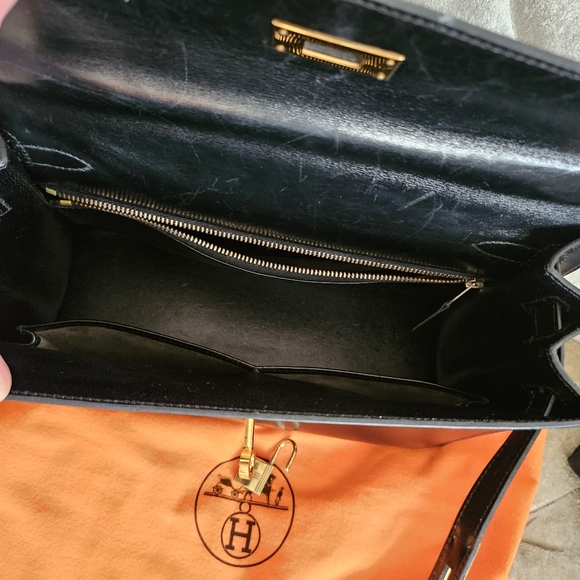 (Sold)Authentic Vintage Hermes Kelly 28 in black Box calf leather Sellier - Picture 14 of 15